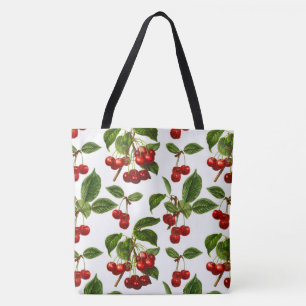 Tote Bag Cerises botaniques vintages Imprimer en blanc