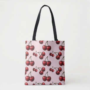 Tote Bag Cerises Rouges Brillantes Glamour Rétro Rose