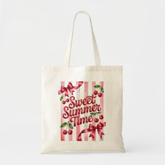 Tote Bag Cerises Rouges et Rubans Roses pour un Été Sucré