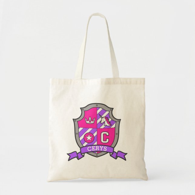 Tote Bag Cerys knight bouclier C nom rose violet bibliothèq (Devant)