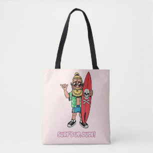 Tote Bag C'est la vague, mec ! Surfeur barbu de dessin anim