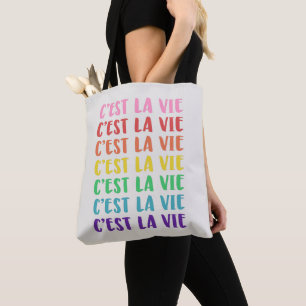 Tote Bag C'est La Vie Typographie Arc-en-Ciel de Dicton Fra