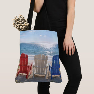 Tote Bag Chaises Adirondack de plage aux couleurs patriotiq