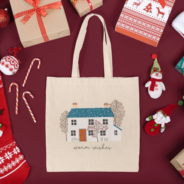 Tote Bag Chaleureux souhaits Cosy Maison de vacances Noël (Créateur téléchargé)