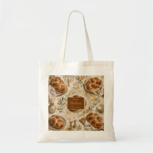 Tote Bag Challah Botanique, Beige Or, Shabbat Rustique