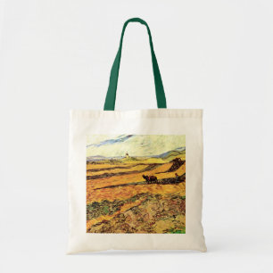 Tote Bag Champ avec laboureur et moulin par Vincent van Gog