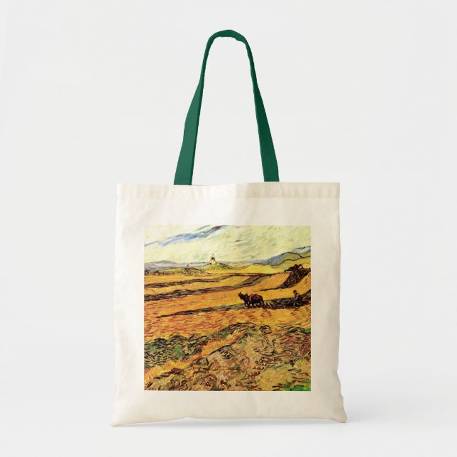 Tote Bag Champ avec Plowman et Mill par Vincent van Gogh (Devant)