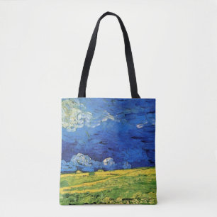 Tote Bag Champ de blé sous ciel nuageux par Vincent van Gog