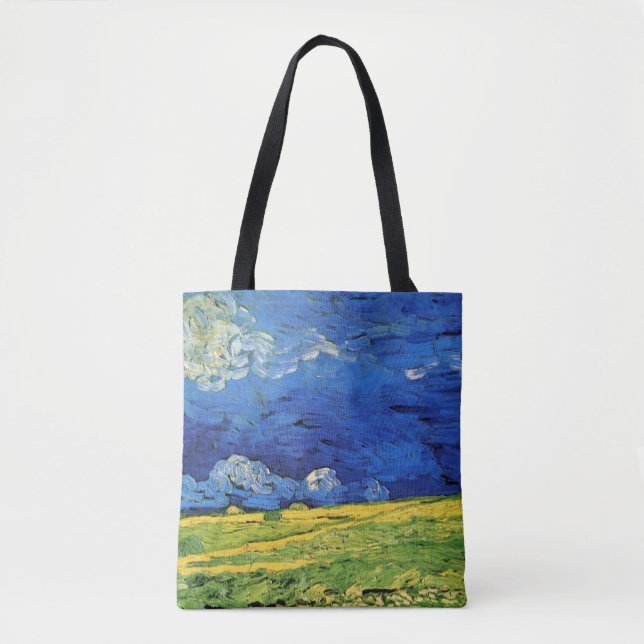 Tote Bag Champ de blé sous ciel nuageux par Vincent van Gog (Devant)