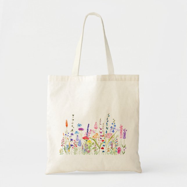 Tote Bag champ de fleurs sauvages coloré (Devant)