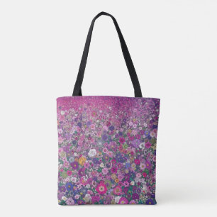 Tote Bag Champ de Fleurs sauvages roses et pourpres