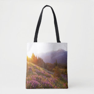 Tote Bag Champ de lupine et de montagne olympique à