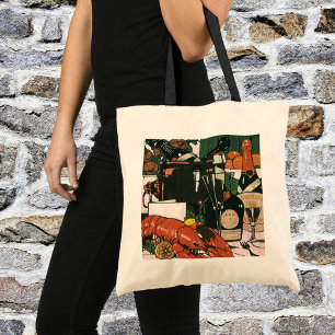 Tote Bag Champagne au homard vintage ; Fête élégante