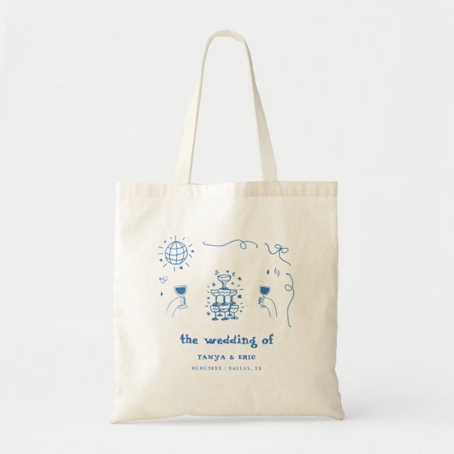 Tote Bag Champagne Dessin À La Main Disco Mariage Faveur (Devant)