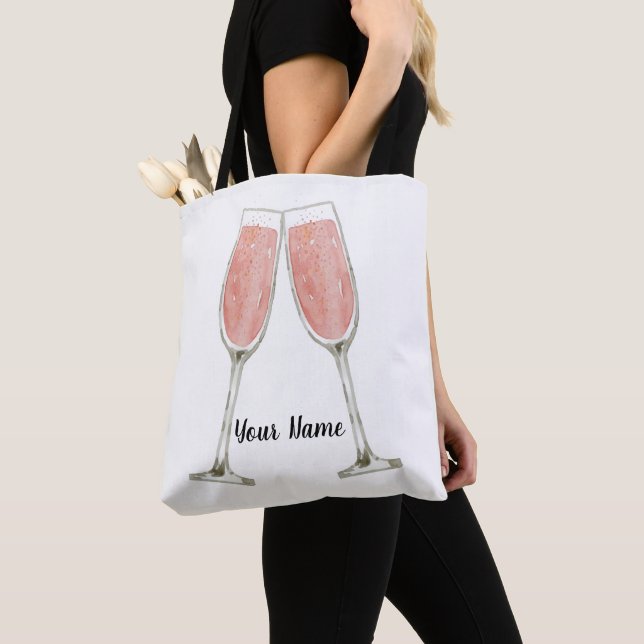 Tote Bag Champagne rose personnalisé (De près)