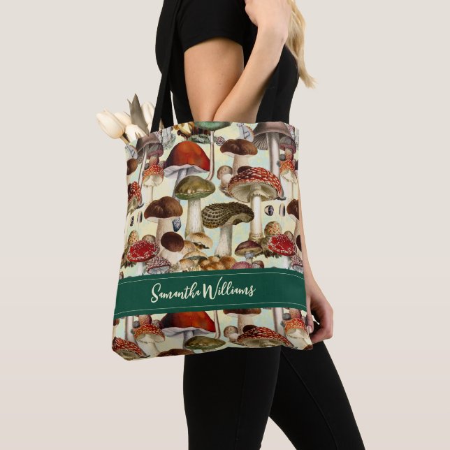 Tote Bag Champignons de champignons mignons rouge blanc mot (De près)