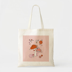 Tote Bag Champignons Et Fleurs Pêchent Art Retro les années
