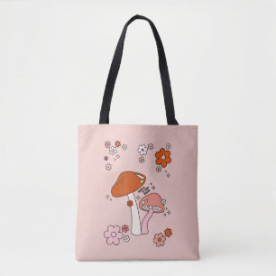 Tote Bag Champignons Et Fleurs Pêchent Art Retro les années