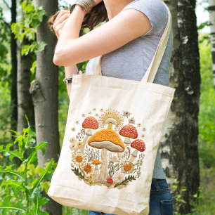 Tote Bag Champignons et Fleurs sauvages