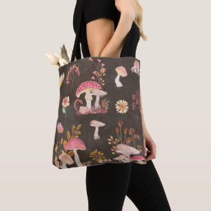 Tote Bag Champignons et fleurs sauvages