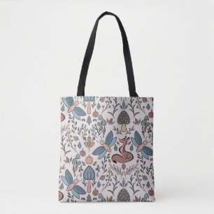 Tote Bag Champignons Fox & Dragonfly Cute Motif d'automne