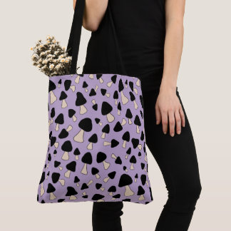 Tote Bag Champignons noirs sur violet doux