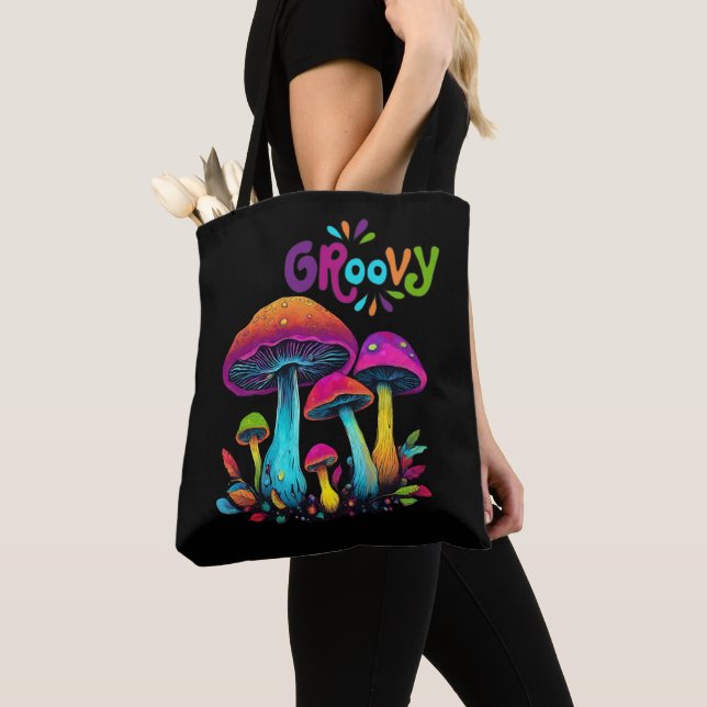 Tote Bag Champignons psychédéliques colorés (De près)