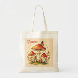 Tote Bag Champignons Rétro et Papillon   Couleurs Vintage