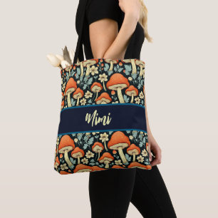 Tote Bag Champignons rétro Fleurs Vintages Personnalisées