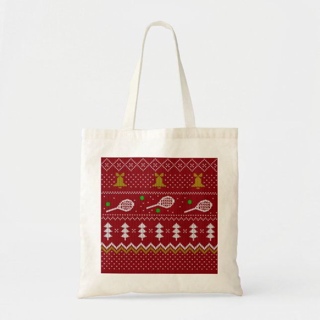 Tote Bag Chandail de Noël de Tennis Motif tricoté Rouge Noë (Devant)