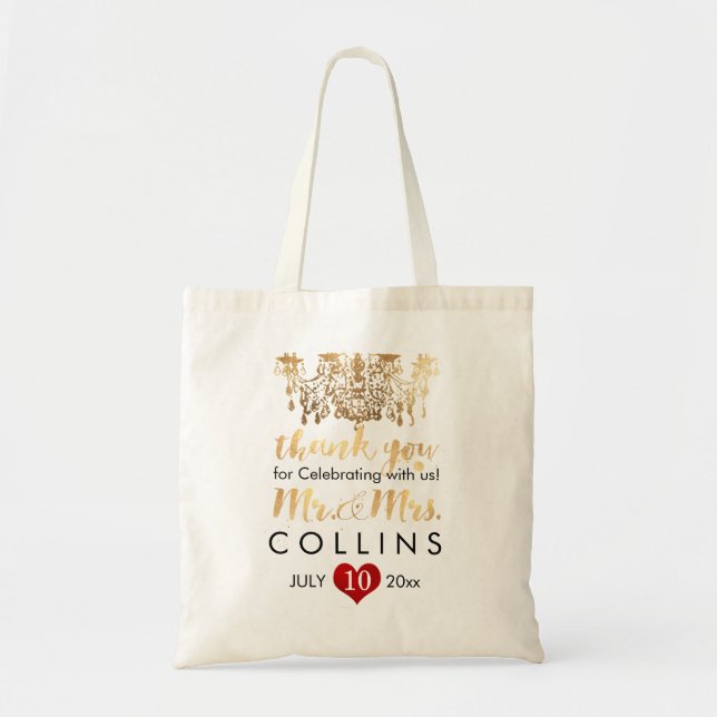Tote Bag Chandelier PixDezines/Coeur rouge/M&Mme/Merci (Devant)
