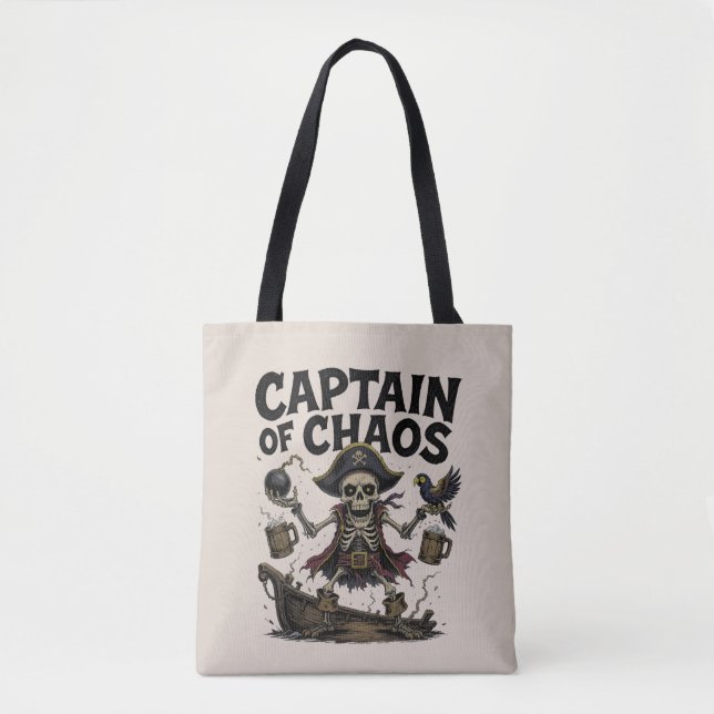 Tote Bag Chaotic Pirate Skeleton–Funny Cartoon Deck Design  (Devant)