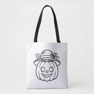 Tote Bag Chapeau de Paille de Citrouille d'Été à Colorier