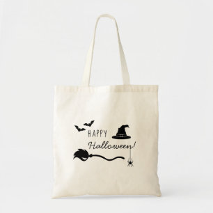 Tote Bag Chapeau de sorcière et balai avec araignée et chau