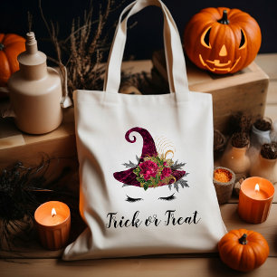 Tote Bag Chapeau de sorcière floral rouge mignon Halloween