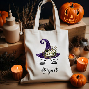 Tote Bag Chapeau de sorcière violet personnalisé mignon Hal