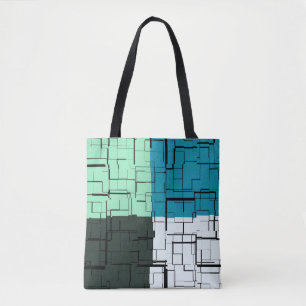 Tote Bag Charbon blanc Turquoise vert Aqua bleu Motif moder