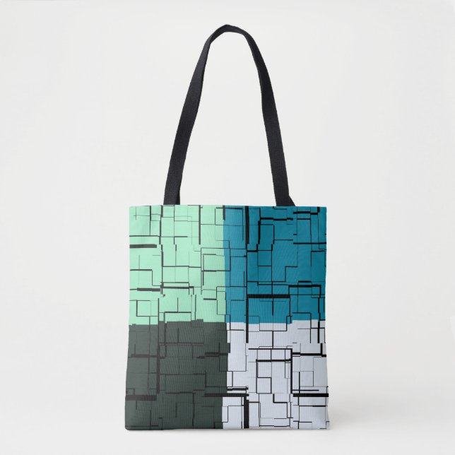 Tote Bag Charbon blanc Turquoise vert Aqua bleu Motif moder (Devant)