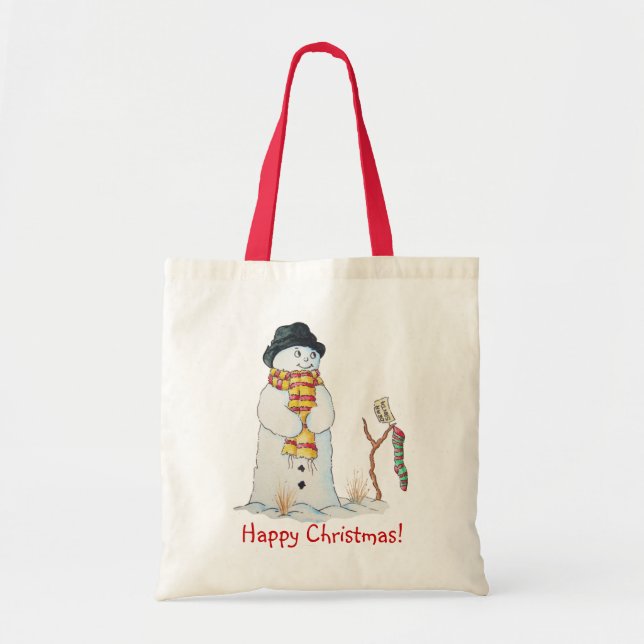 Tote Bag Charmant bonhomme de neige avec réserve de Noël da (Devant)