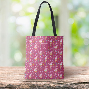 Tote Bag charmant magenta jardin lapin motif Monogram