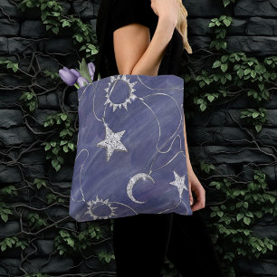 Tote Bag Charming mystique Étoiles de lune d'argent Sun A