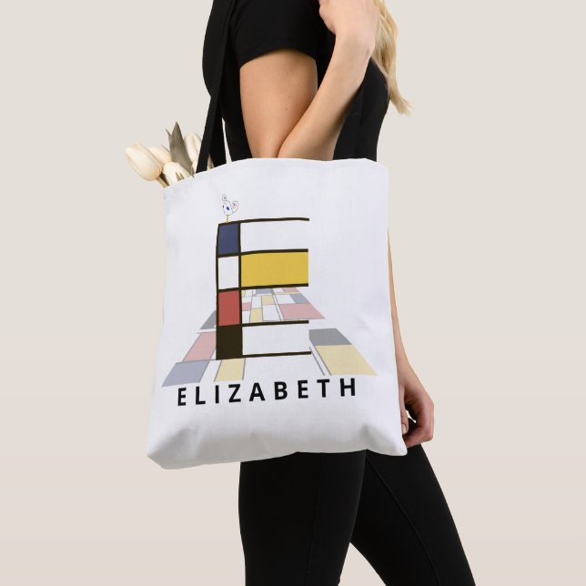 Tote Bag Charming Neoplasticism Style Monogramme. Lettre E (De près)