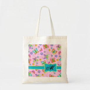 Tote Bag Charming Whimsy Butterflies Pink Monogramme