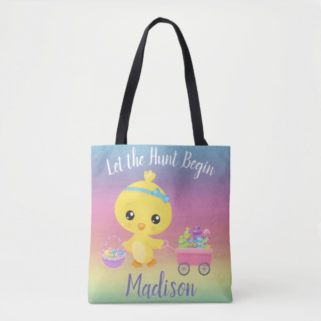 Tote Bag Chasse aux oeufs de Pâques Chick Enfant personnali (Devant)