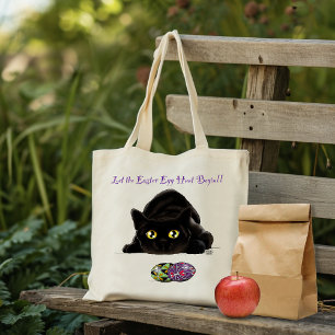 Tote Bag Chasse aux œufs de Pâques de chat noir Fête jaune