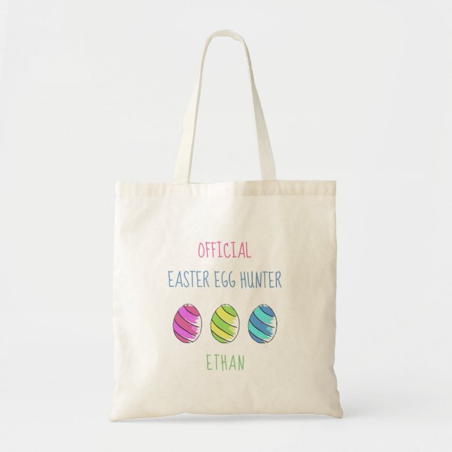 Tote Bag Chasseur officiel d'oeufs de Pâques avec nom (Devant)