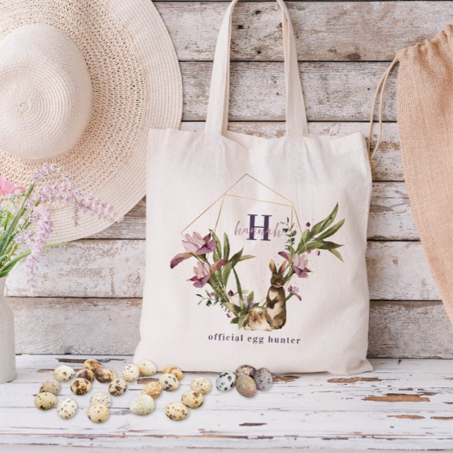 Tote Bag Chasseur officiel d'oeufs | Treat Floral Bunny Mon (Créateur téléchargé)