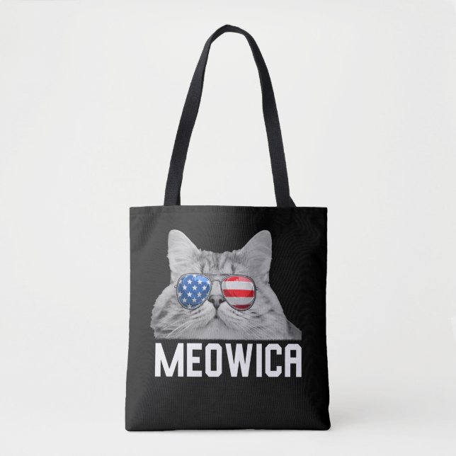Tote Bag Chat 4 juillet Hommes Femmes États-Unis Drapeau am (Devant)