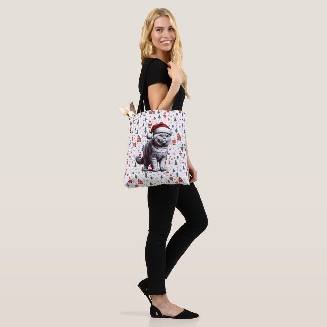 Tote Bag Chat à air noir Noël, Noël Père Noël Kitten (Sur le modèle)