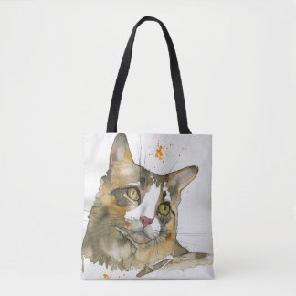 Tote Bag Chat à l'aquarelle